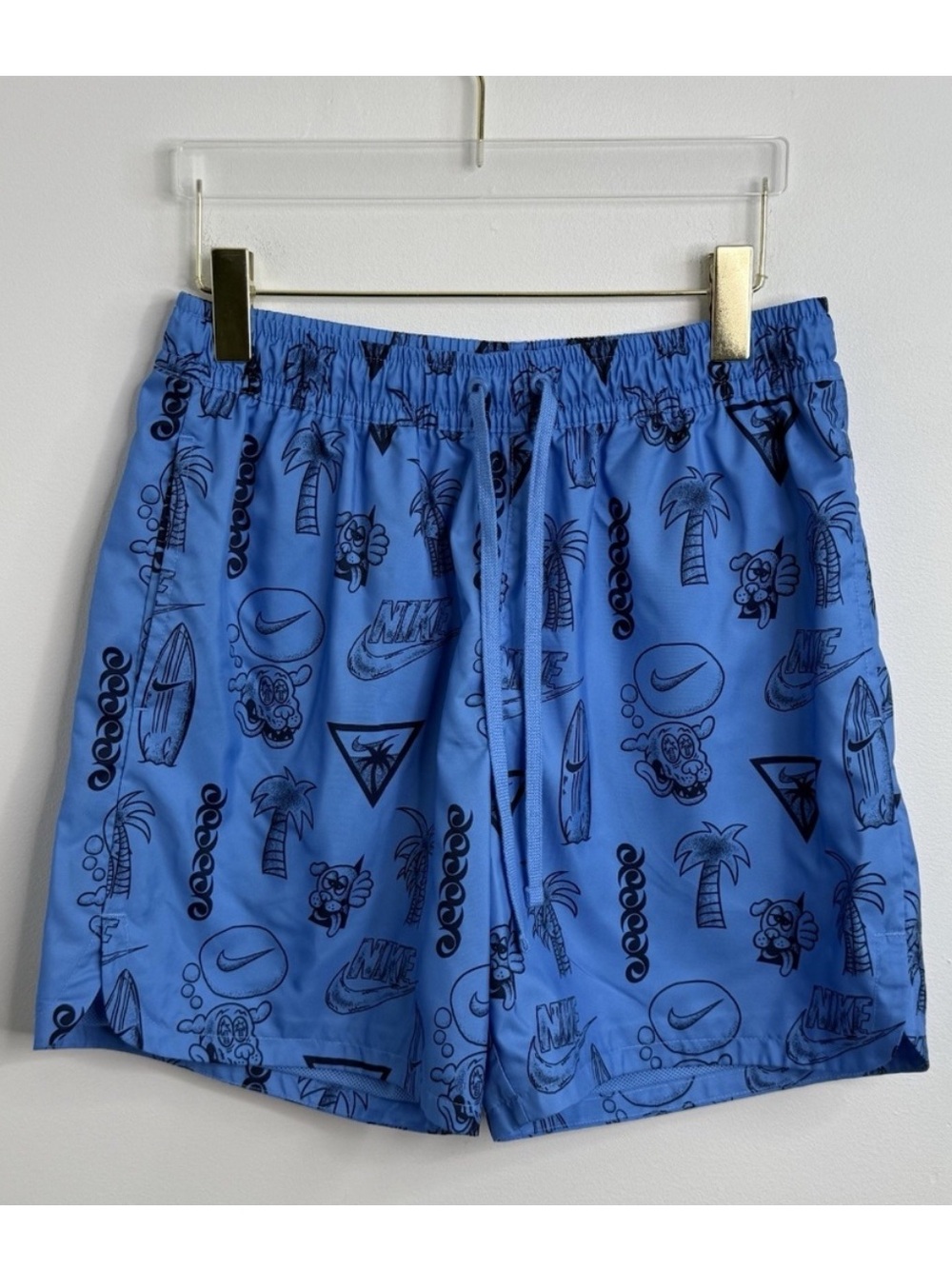 Nike Sportswear Men's Club Woven Track Shorts Nylon Shiny Blue Print Sz S Rare